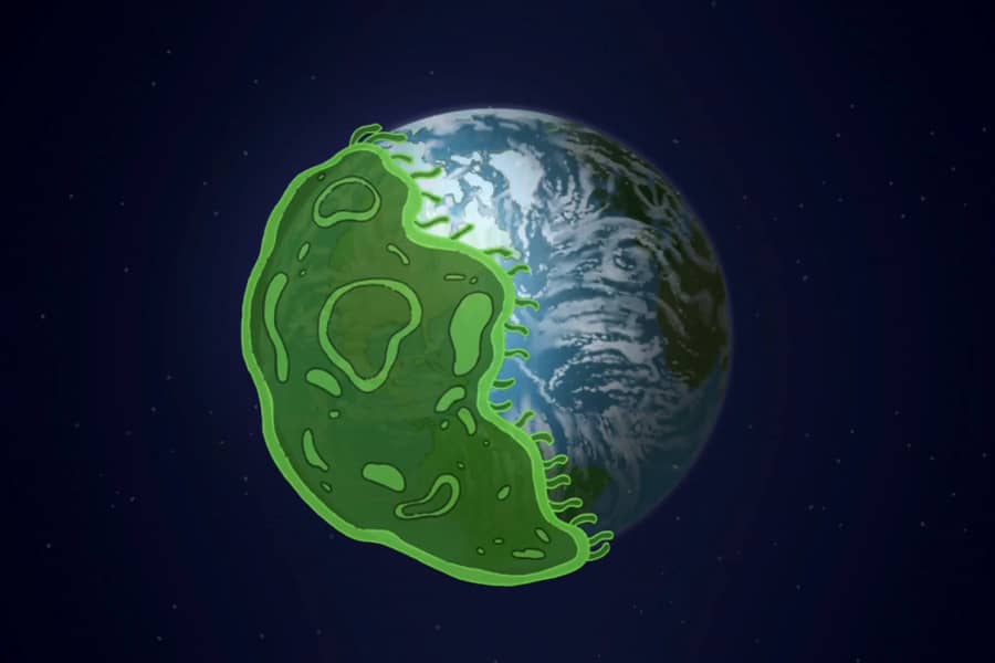 a big green germ is consuming the Earth
