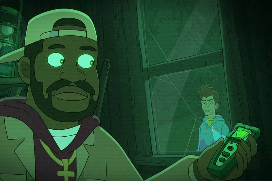 Jib inside the hut reading an EMF device