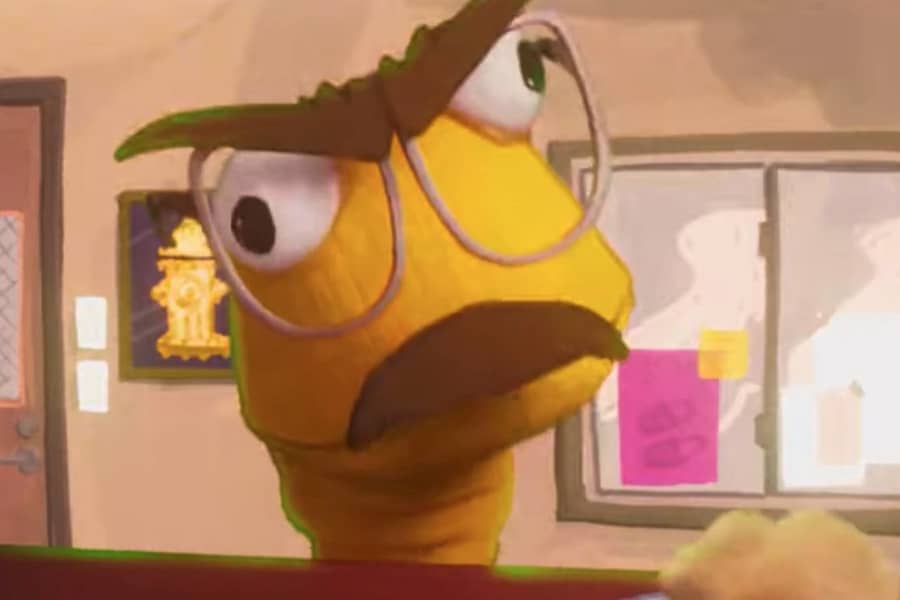 a grumpy sock puppet with glasses and mustache