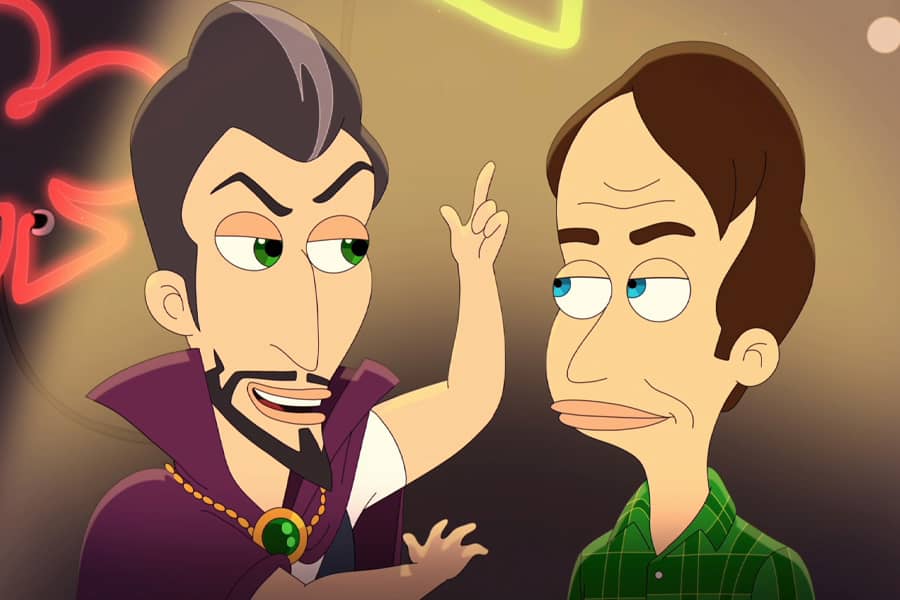 a Dr. Strange-looking magician talks with Gordie