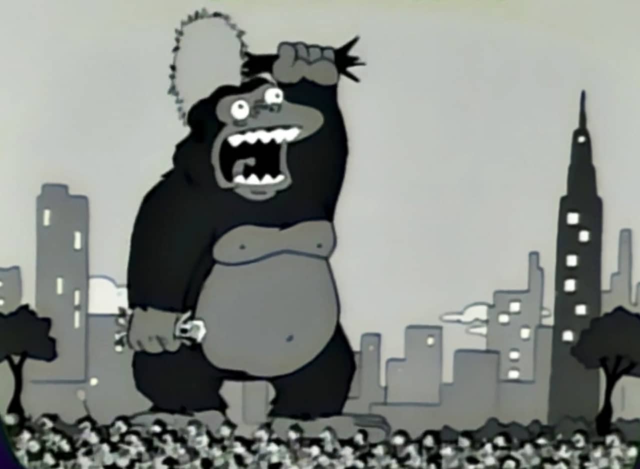 huge Gorilla in a city holding a woman and a tree