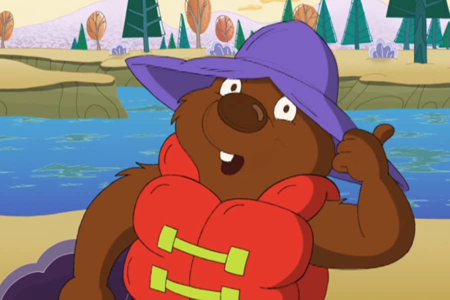 Gung-Ho Gopher in a life vest near a river