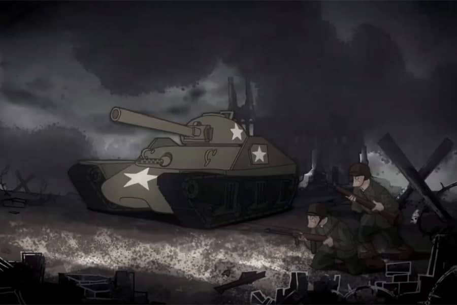 army tank and soldiers