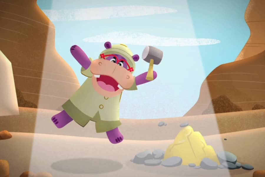 Hallie the geologist cracks a rock open and there’s gold inside