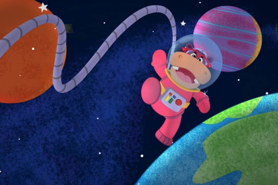 Hallie the astronaut floating in space
