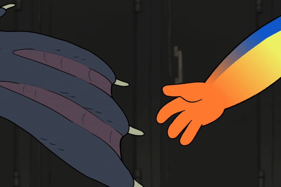 frog hand and elephant seal fin reaching out toward each other