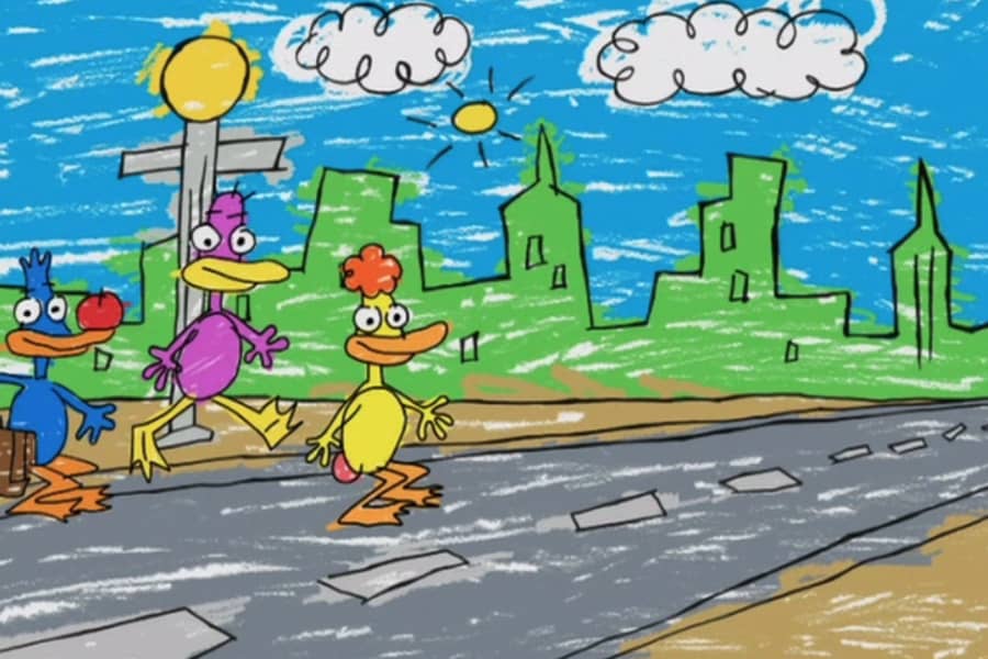the handi-quacks crossing the street