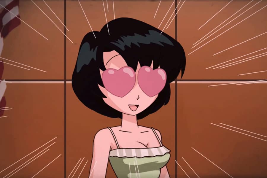 witness on the stand with heart eyes