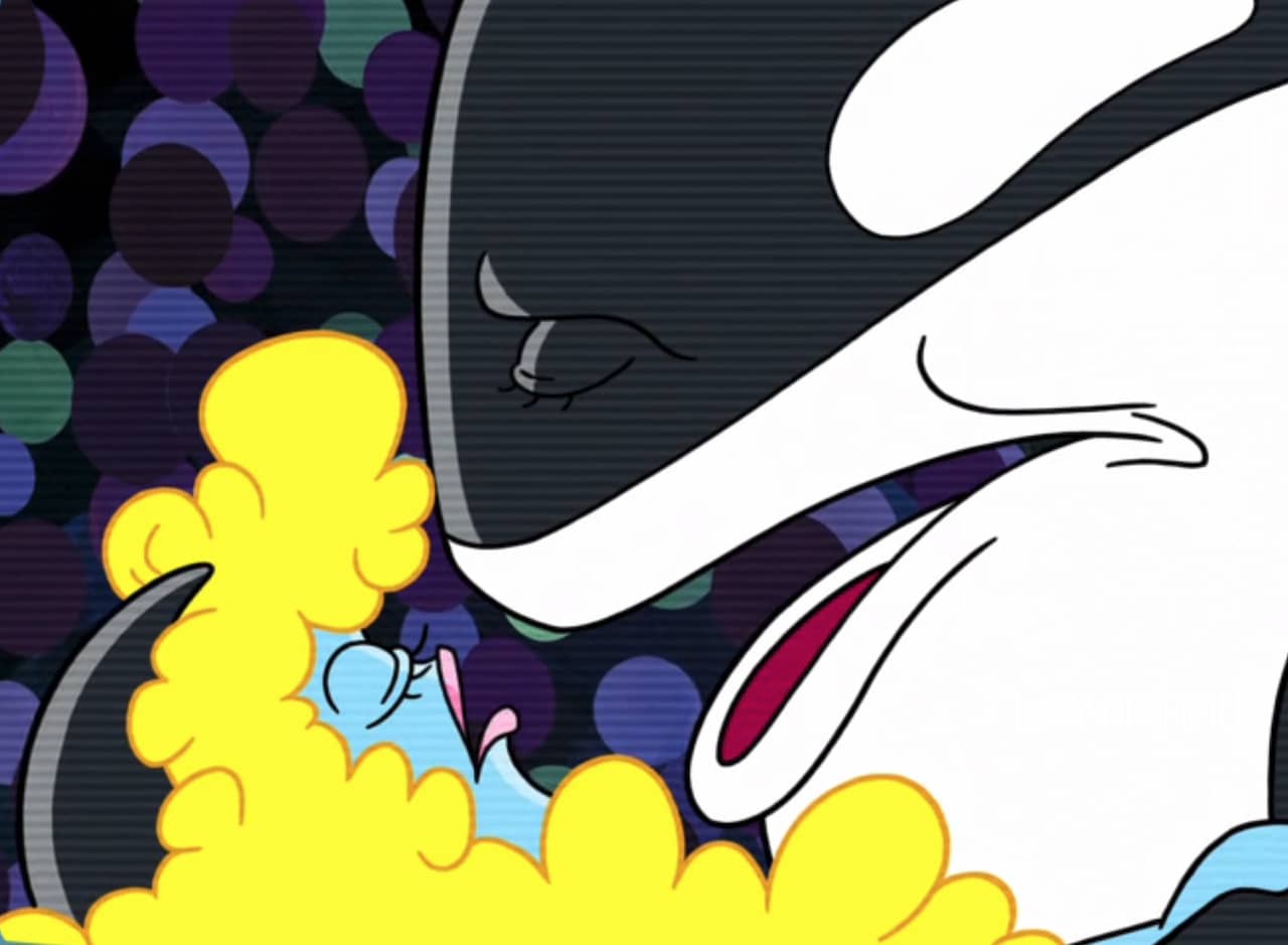 Dwayne Orca serenading Sardina Sardiña, who has big puffs of blonde hair