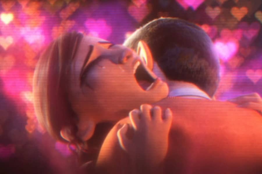 woman sobs as she hugs the man