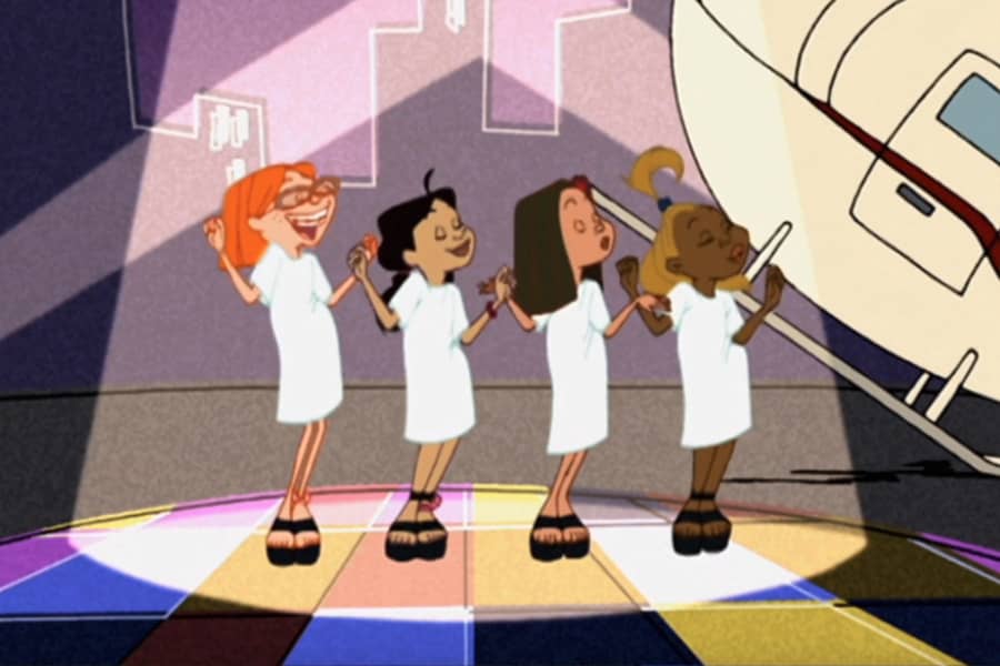 four young girls dancing