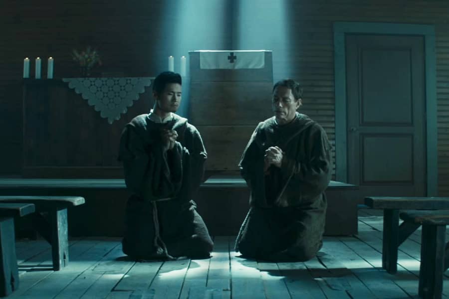 Jim and Huck in monks robes