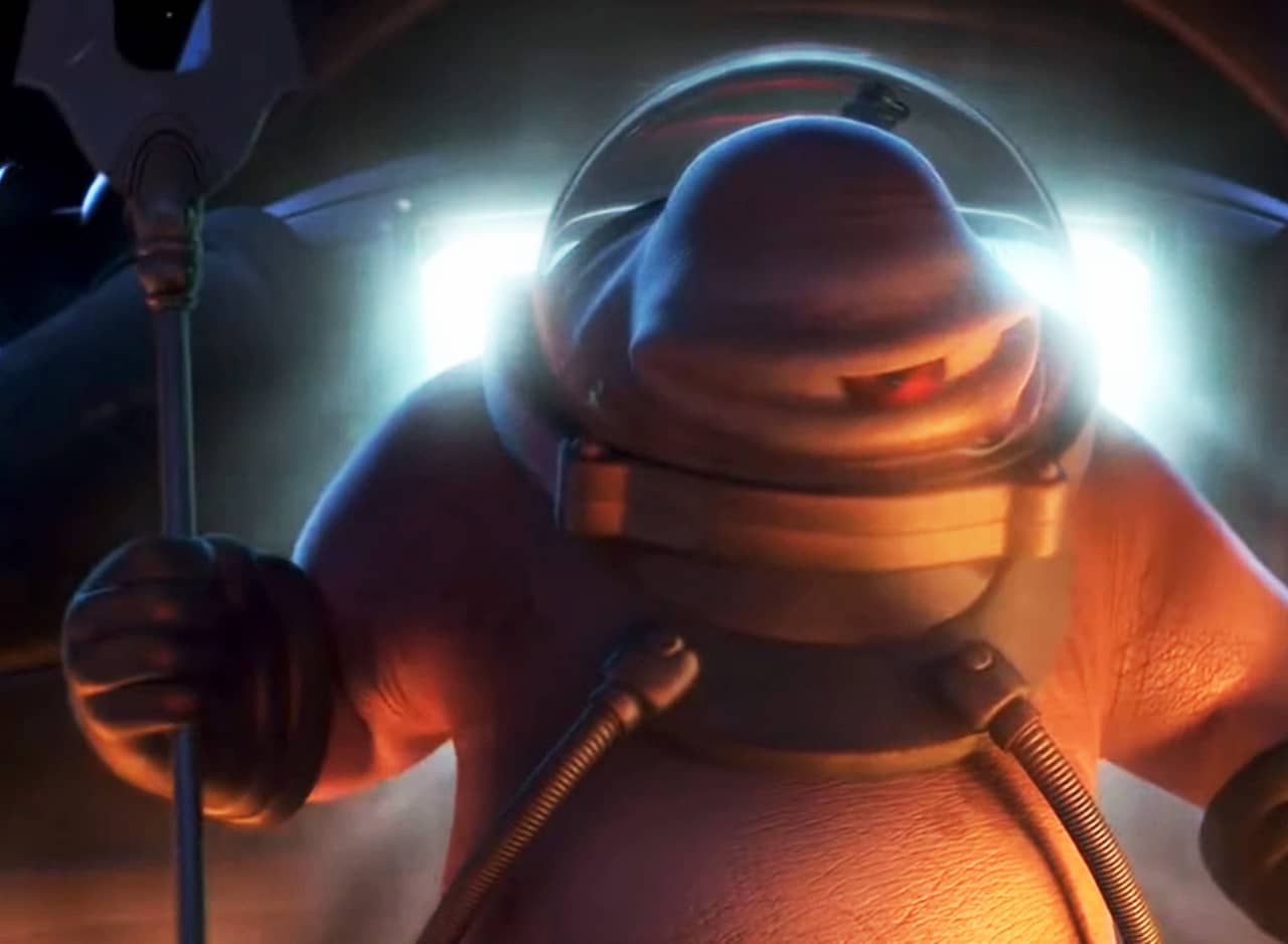 alien figure with one giant eyeball as a head in a spacesuit