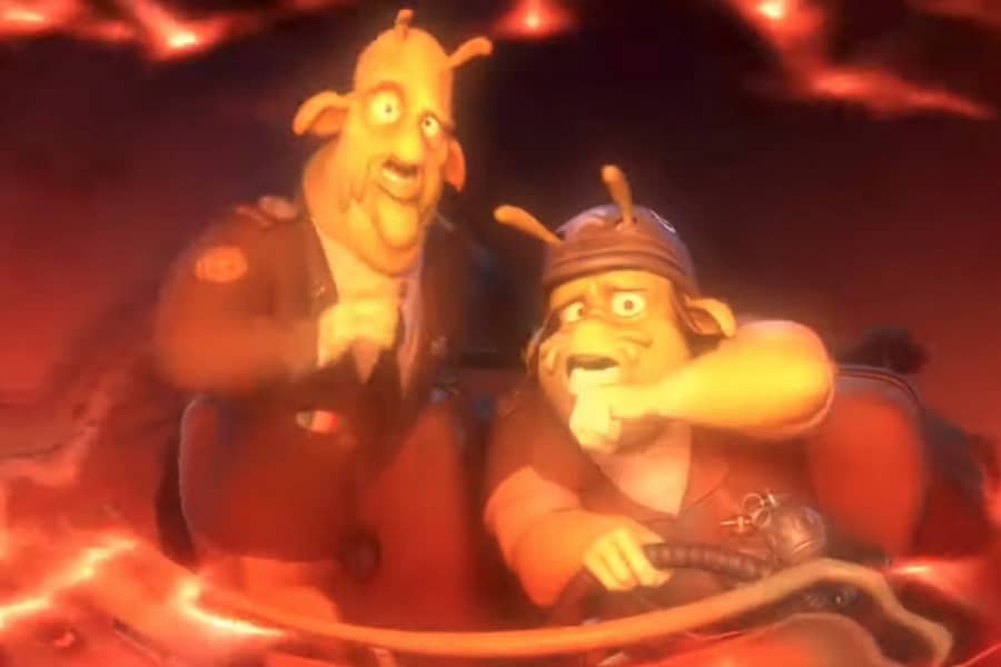 a general and a soldier in the red vision of the alien