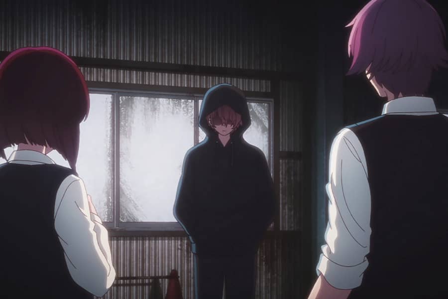 Arima and Narushima being approached by a hooded boy