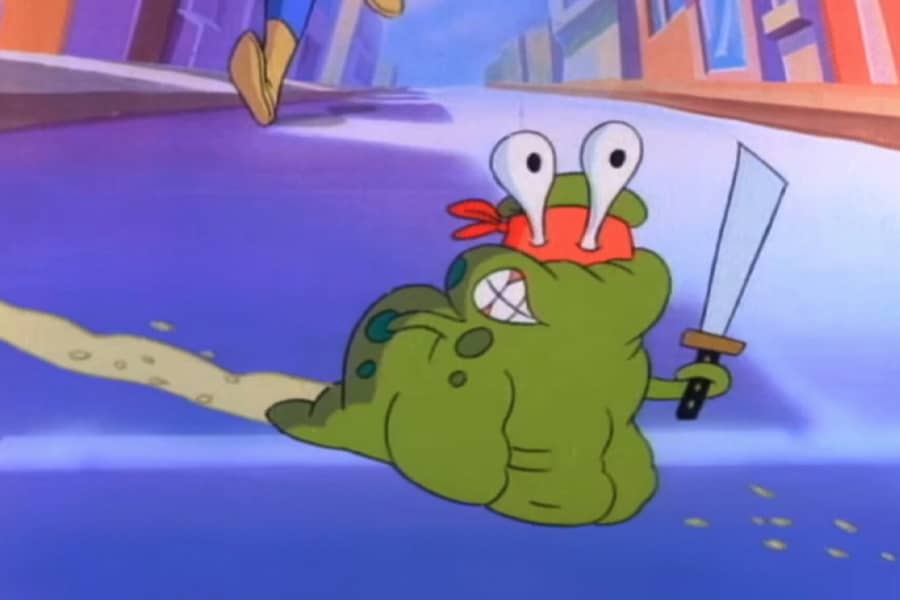 samurai slug leaving a trail of goo on the street