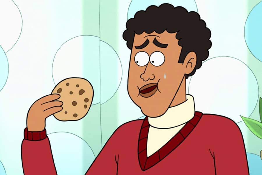 Flannery Shedlawn crying while eating a cookie
