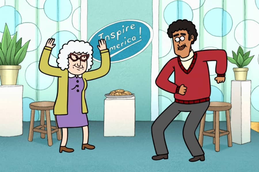 Flannery Shedlawn dancing with an elderly woman guest