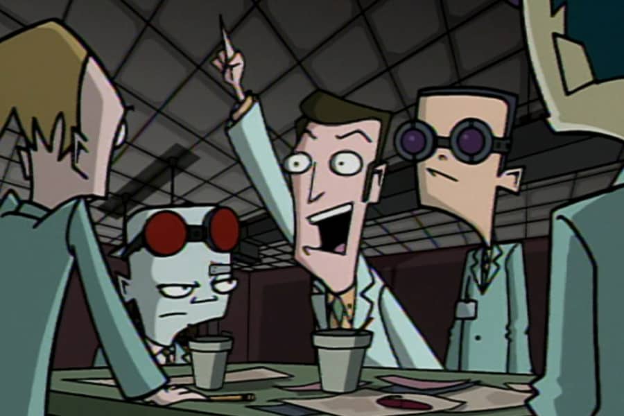 scientists discuss plans around a table