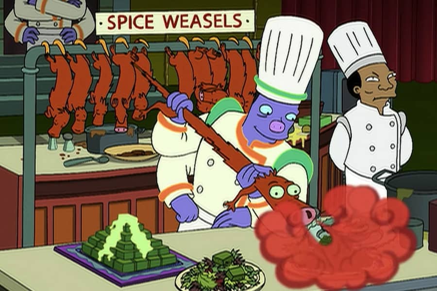 Elzar uses spice weasel to add to his dish