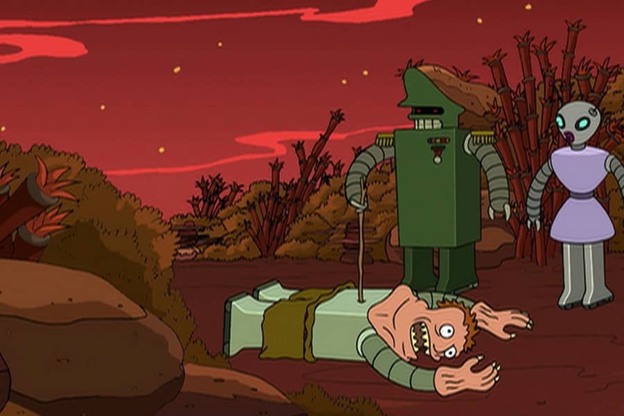 a robot General pokes the dead human with a stick
