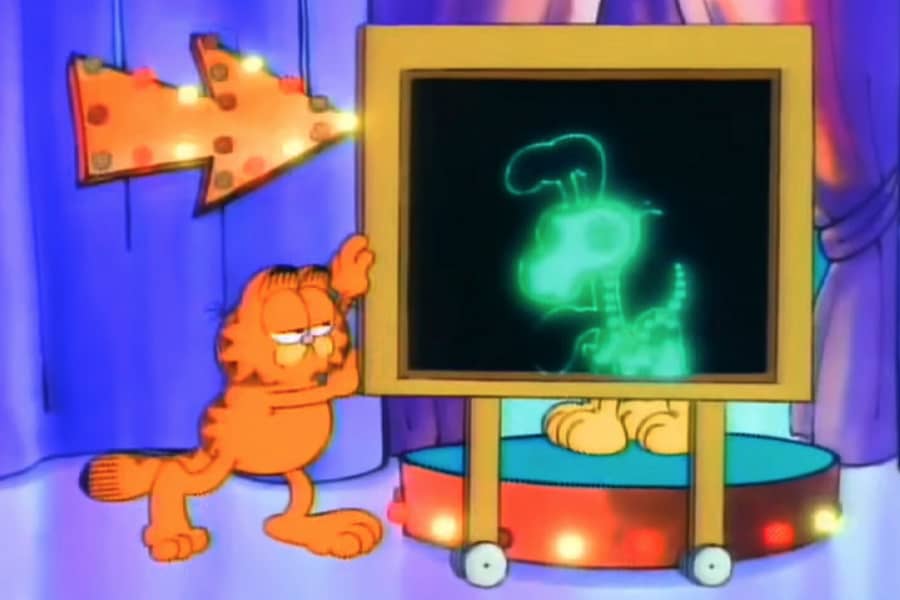 Garfield taking an x-ray of Odie the dog