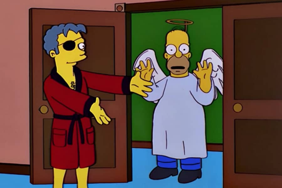 Tad opens the door and it‘s Homer Simpson dressed as an angel