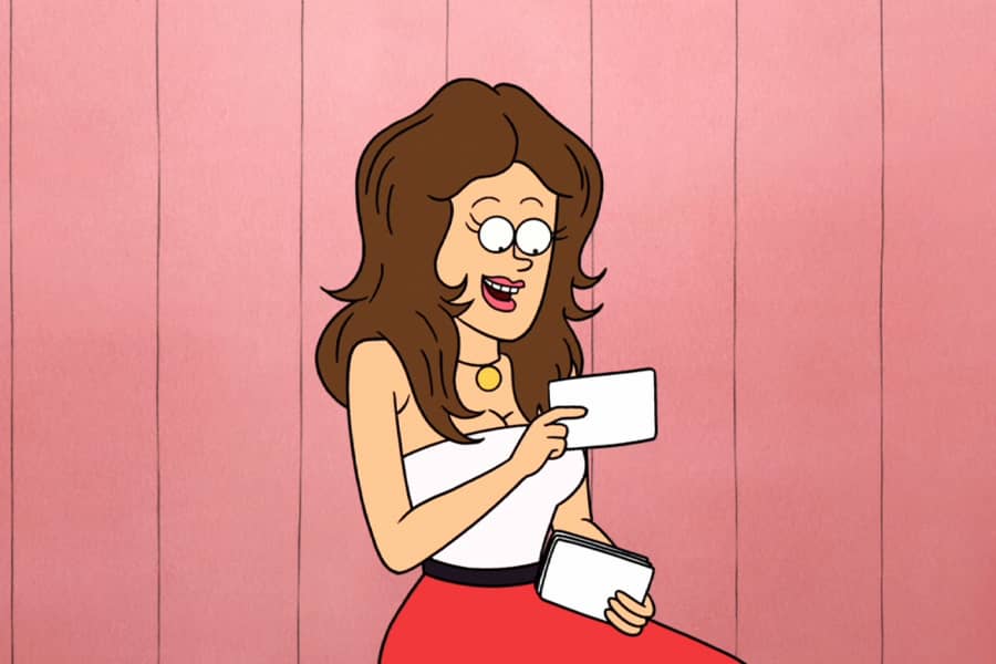lady asking questions from cards