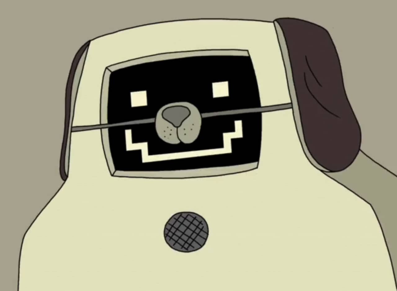 Jailbot robot wearing dog ears and a fake dog nose