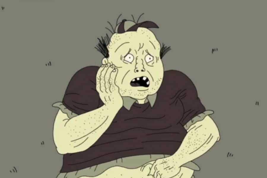 Timmy looking worried with his finger in his bellybutton