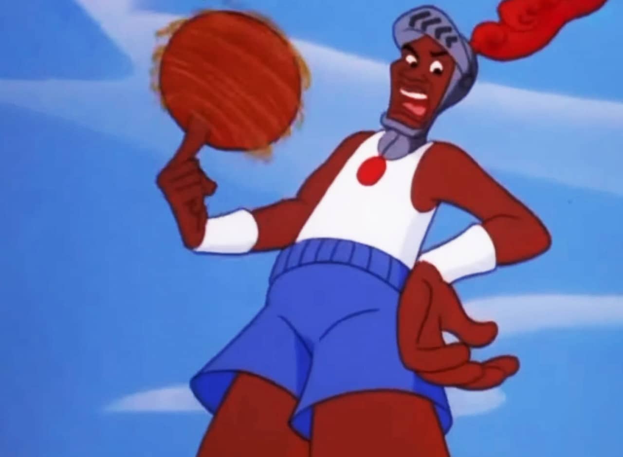 Black basketball player spins a basketball on his finger