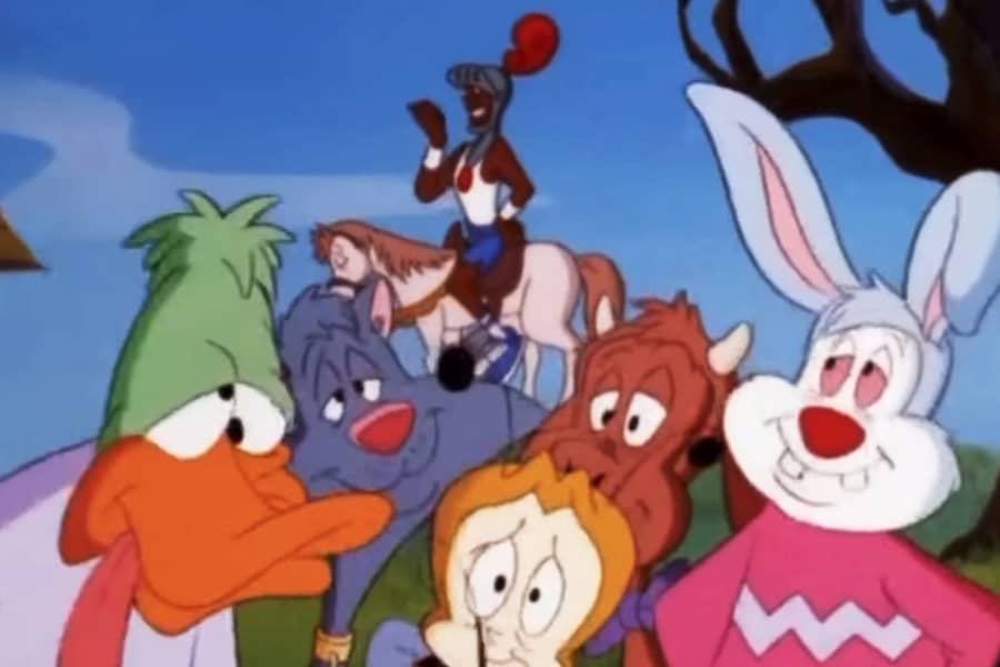 cartoon animals in the foreground