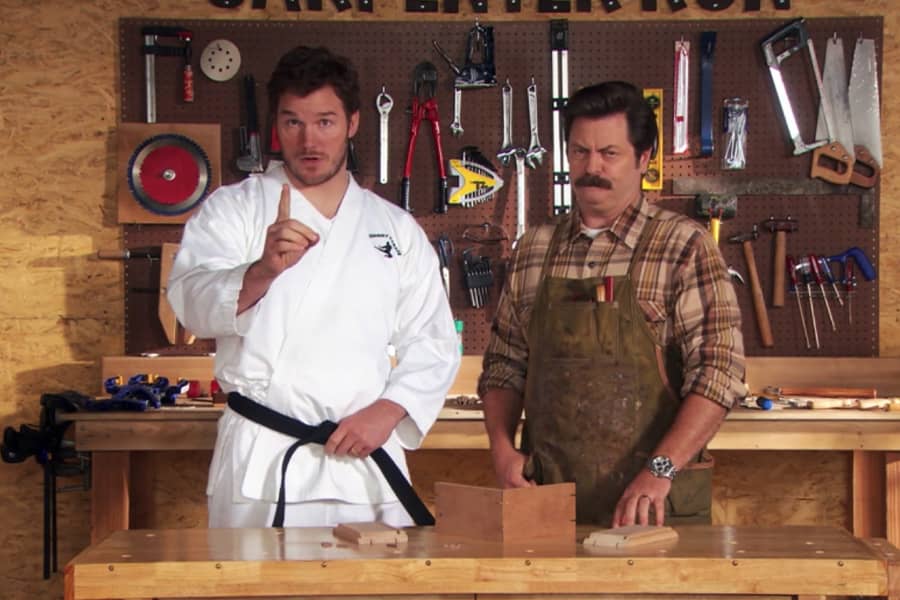 Johnny Karate in a worship with Ron Swanson