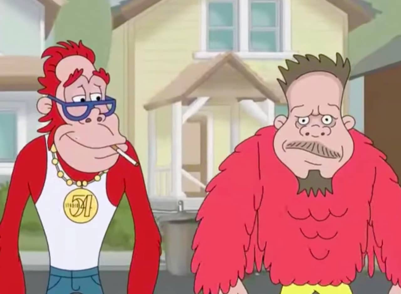 Johnny and Ronald are anthropomorphic cartoon monkeys