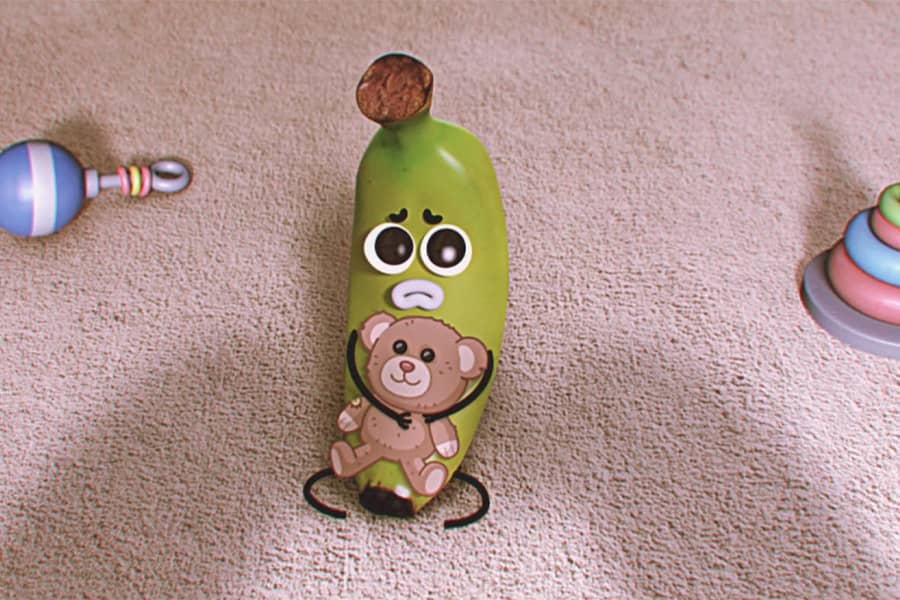 baby banana looking sad