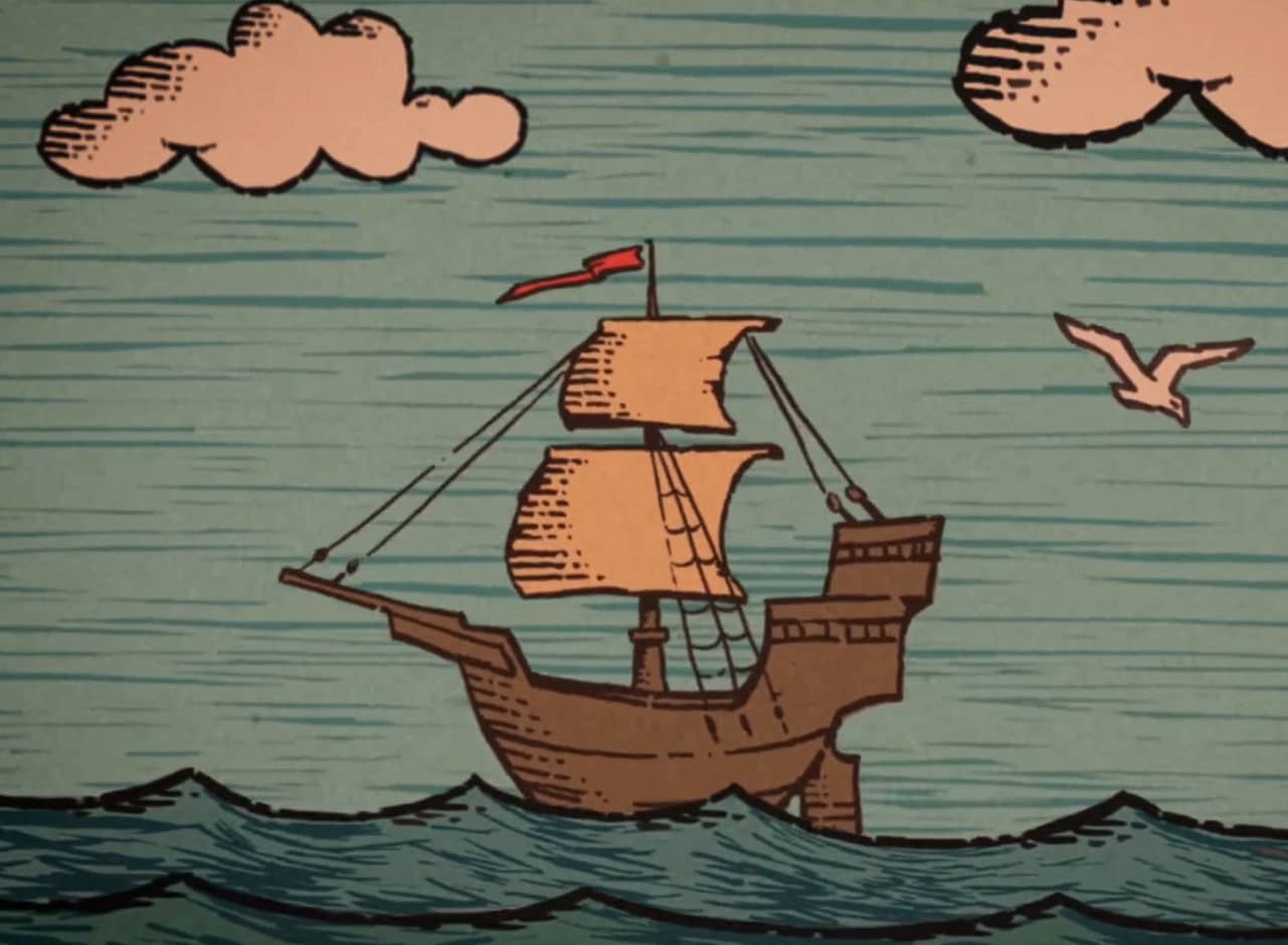 sailing ship moving across the ocean