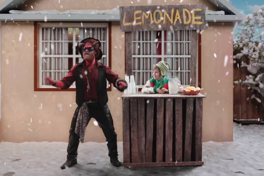 demon dressed as a blind cowboy visiting Squeak’s son’s lemonade stand