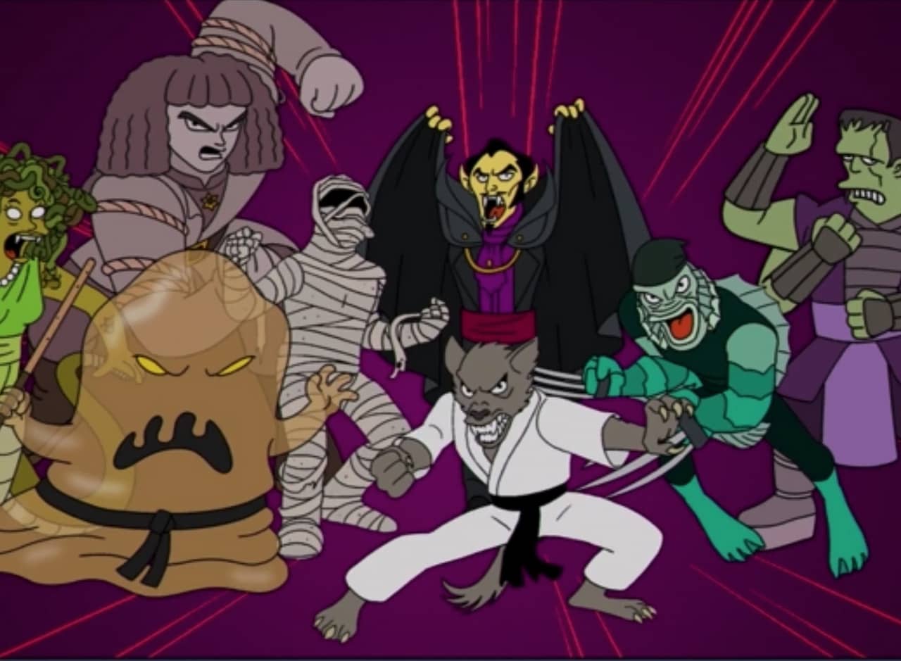 a bunch of monsters like werewolf, blob, dracula, etc