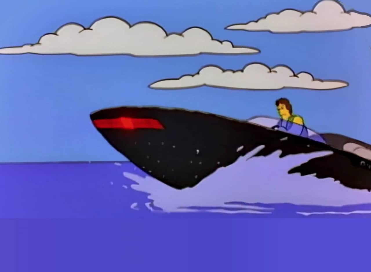 Michael Knight driving Knightboat across the water