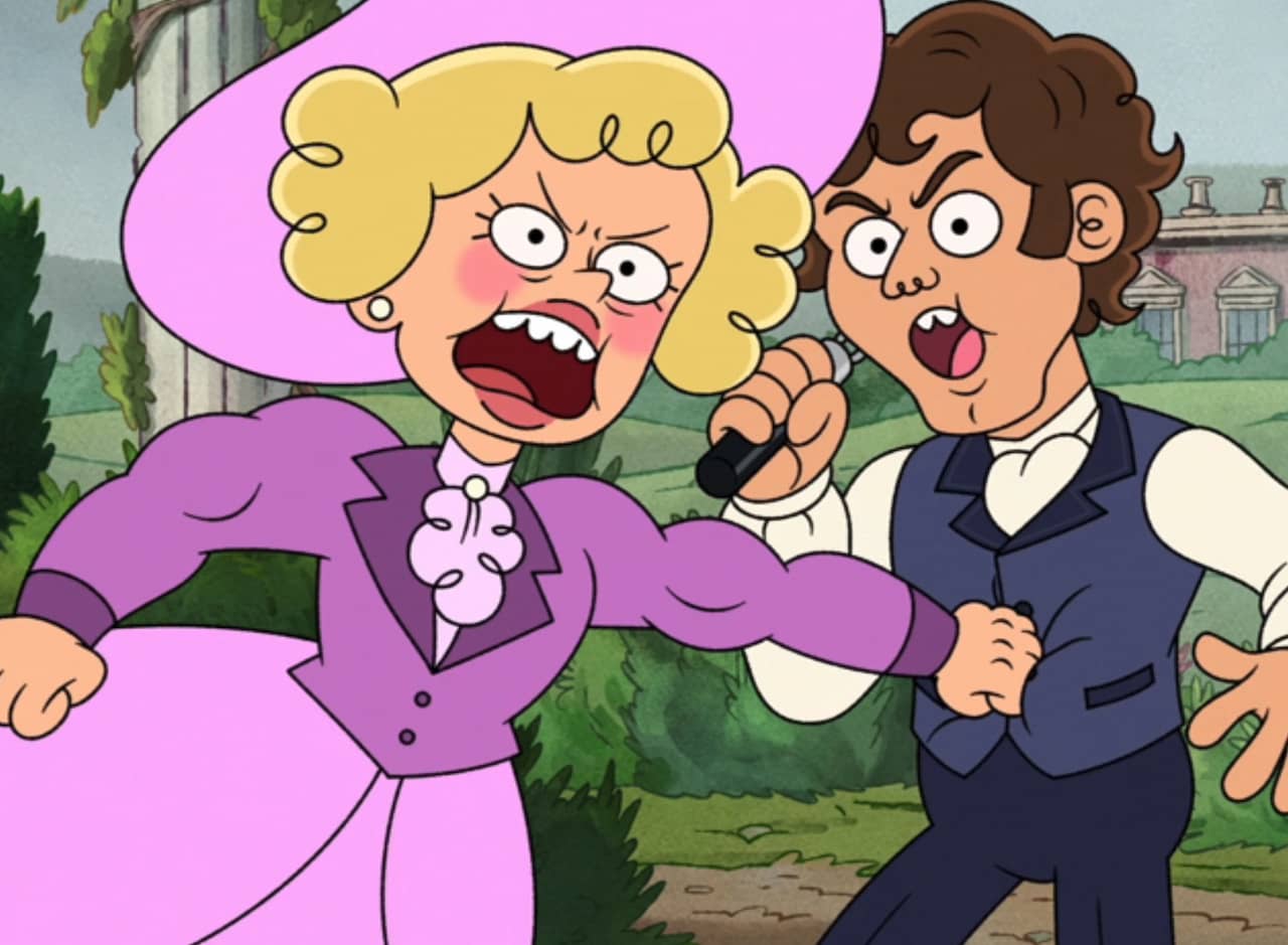 a well-dressed lady punching Lord Nunchucks in the gut
