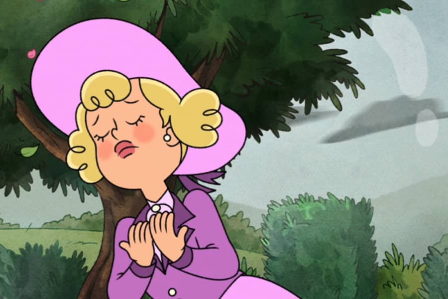 woman swooning in the wind