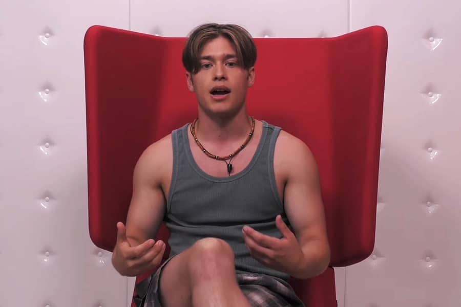 tank top guy in a confessional