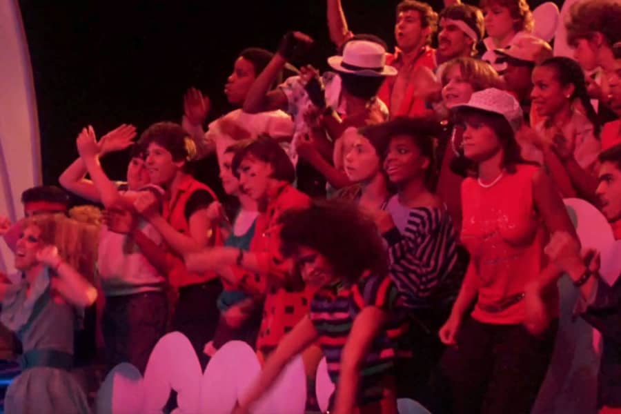 the studio audience under red light