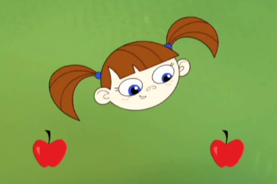 Lauren’s head floating over a couple apples