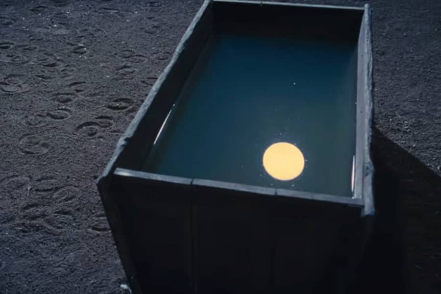 the moon’s reflection in the watering trough