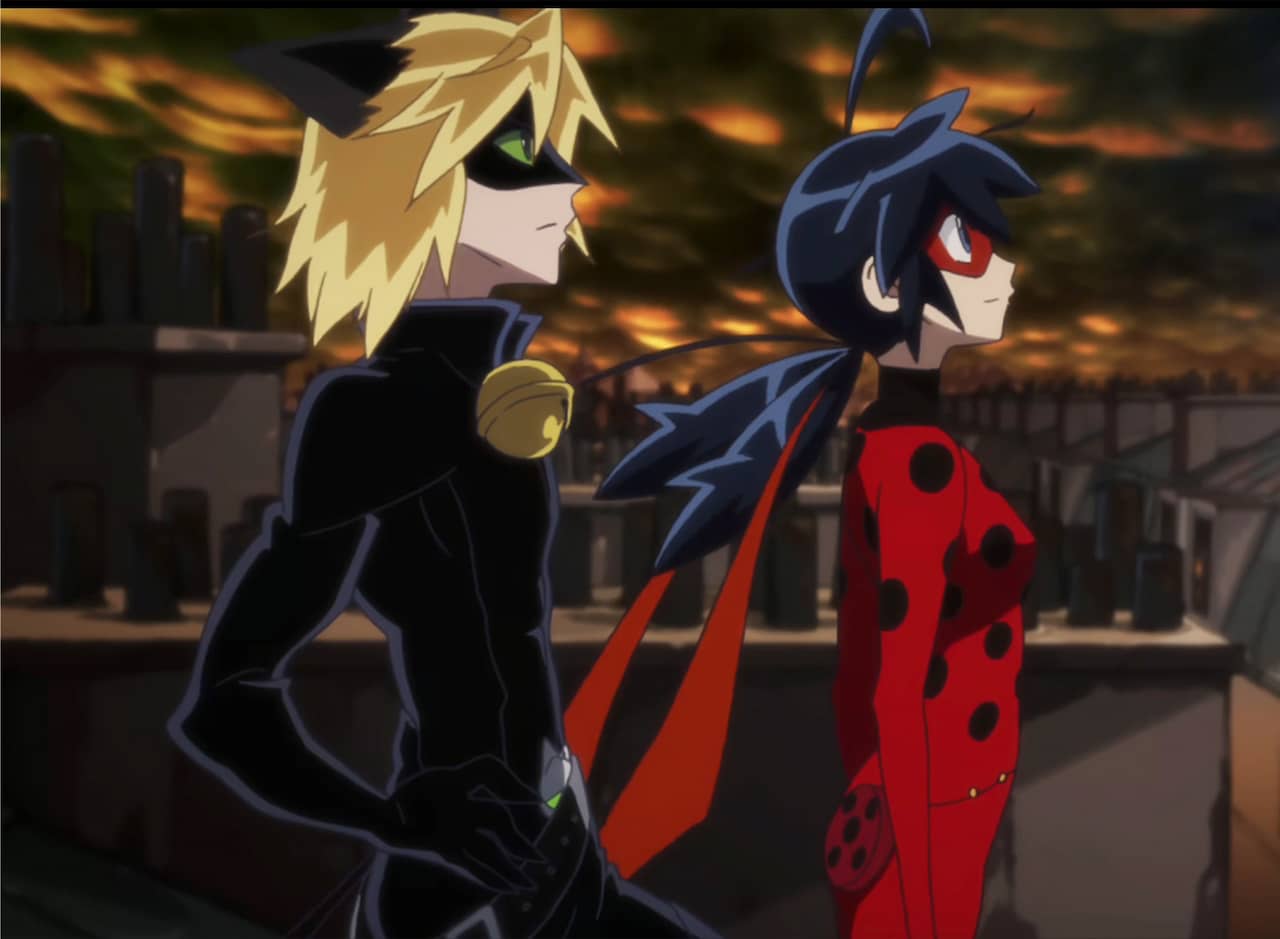 Cat Noir and Ladybug on the rooftops of Paris