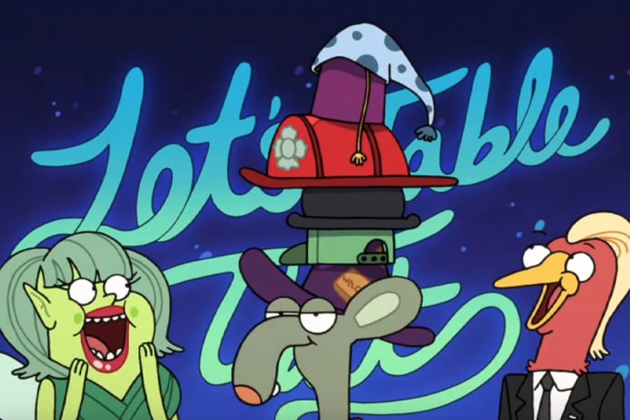 Rad and Tippy with a rat wearing multiple hats