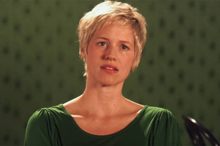short-haired blonde woman