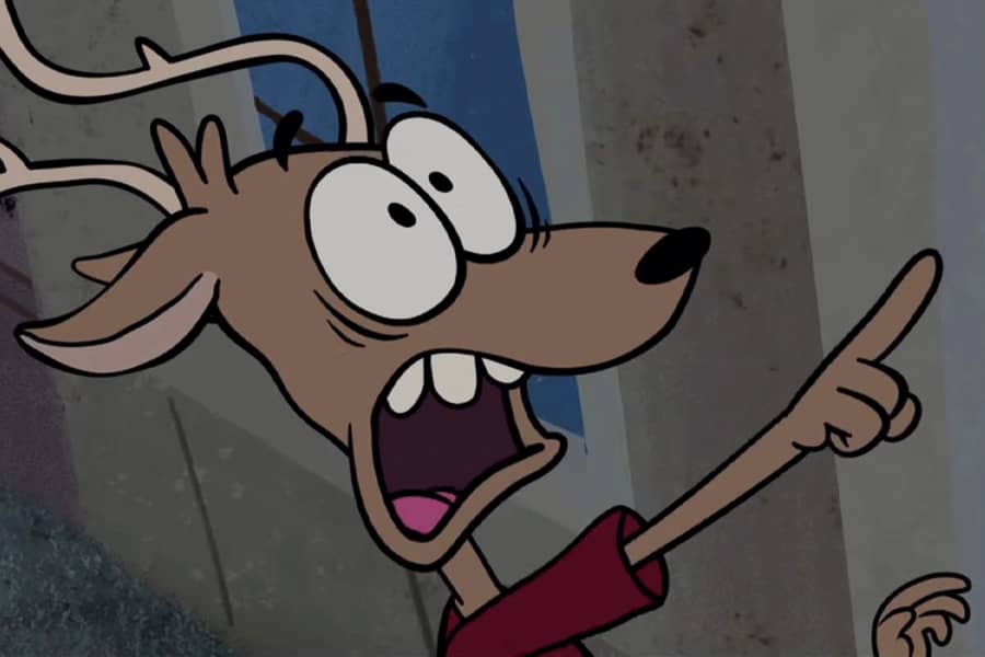 a deer screaming and pointing