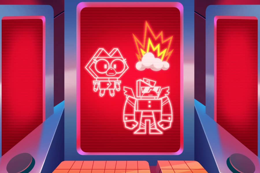warning screen of Dr. Fox and Hawkodile and an explosion